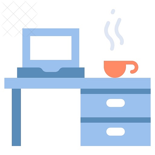 Business, coffee, computer, desk, laptop icon.