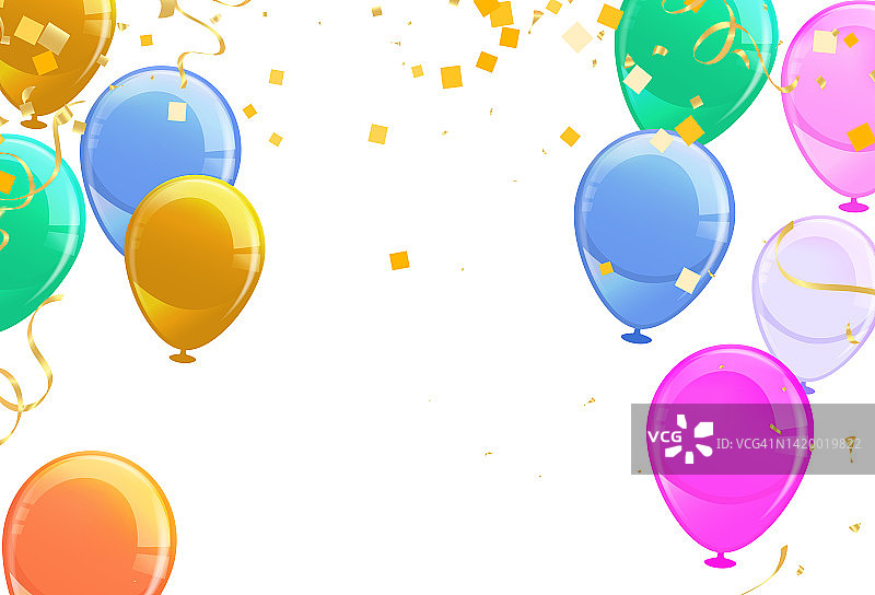 逼真的彩色氦氣球孤立的背景。聚會裝飾框架生日，周年紀念，慶?；顒?。信息演示或身份布局。圖形模板和想法。圖片素材