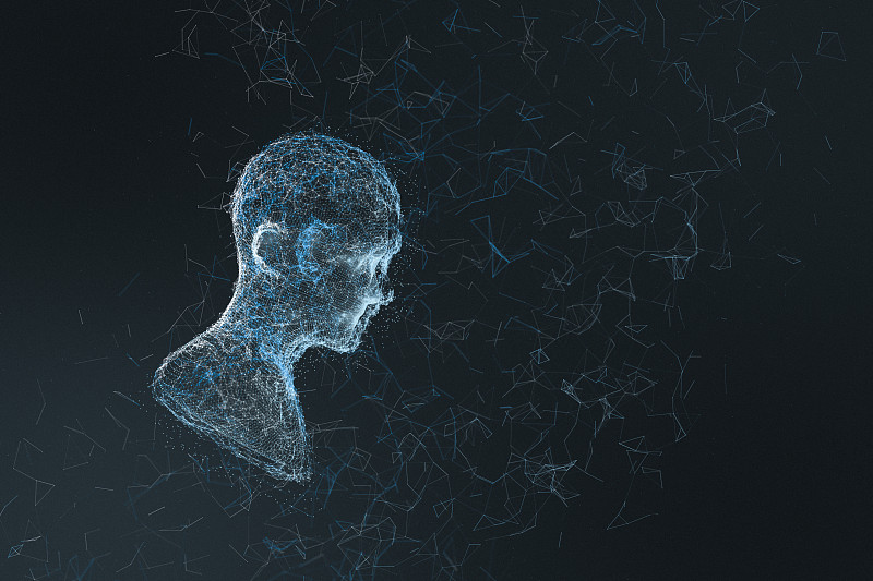 科技線條組成的人類頭部模型 三維渲染圖片素材