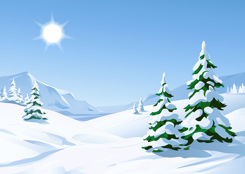 陽光明媚的冬天的風景圖片素材