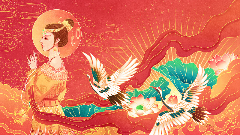 中國神話敦煌壁畫飛天神女圖片素材