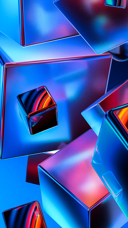 3D渲染撞色金屬材質幾何體背景插畫圖片