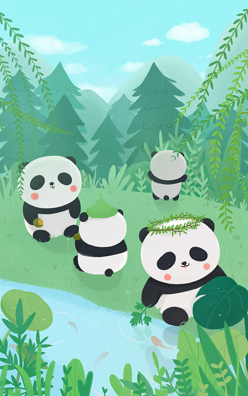清明  踏青 熊貓出游圖片素材