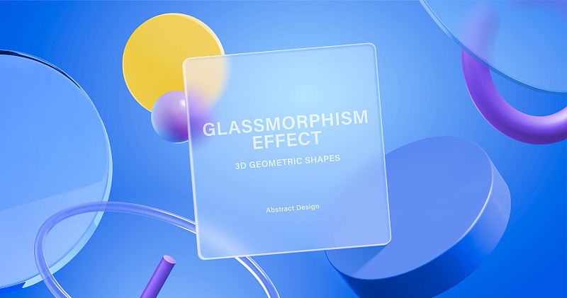 玻璃拟态效果 亚克力圆盘及圆环蓝色背景图片下载
