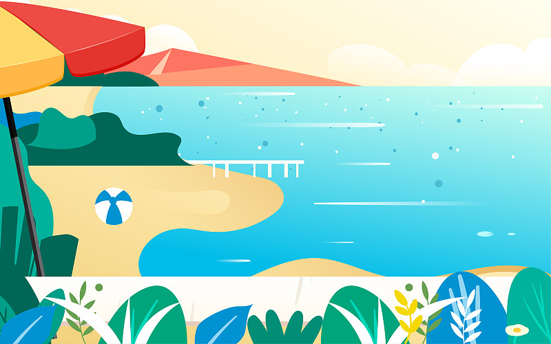 立夏节气人物海边度假插画夏天旅游活动海报下载