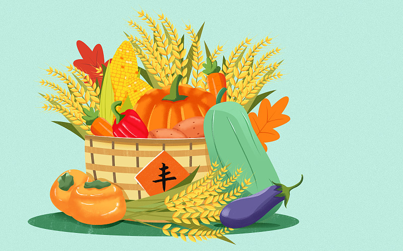 傳統節氣秋分糧食豐收插畫海報圖片