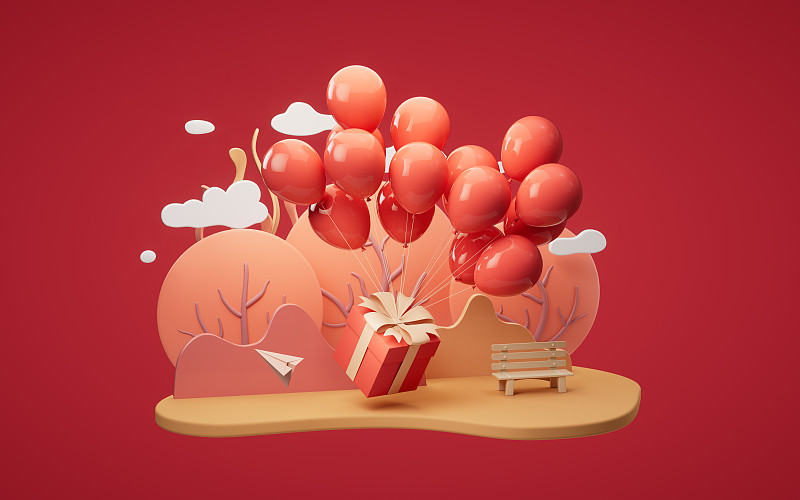 購物主題禮物盒3D渲染圖片素材