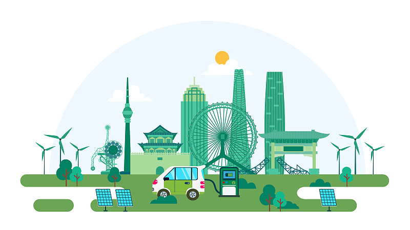 天津新能源绿色城市主题插画下载