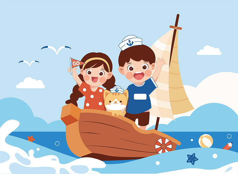 六一儿童节梦想启航海洋主题矢量插画下载