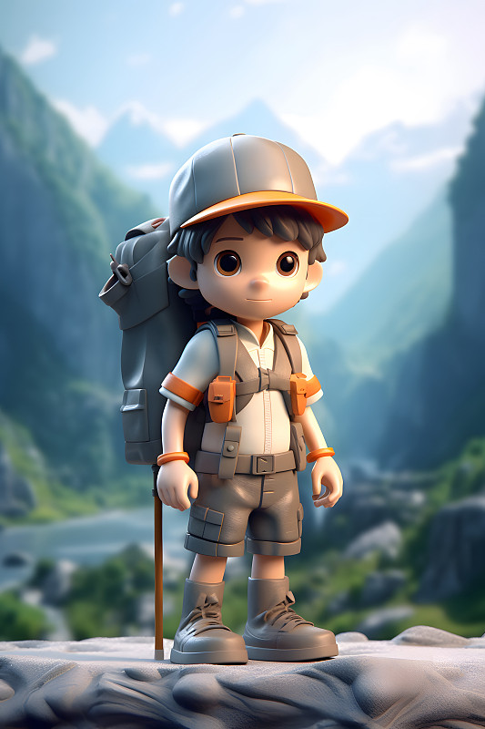 叢林冒險的小男孩野營3D渲染圖片下載