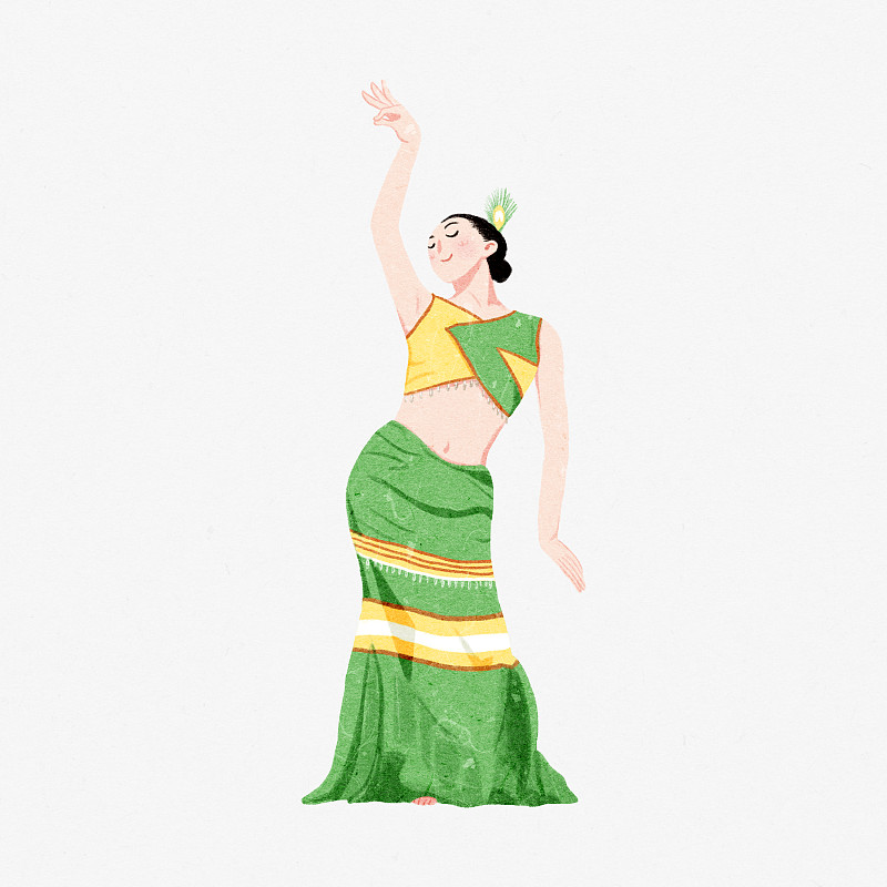 56个民族少数民族舞蹈傣族孔雀舞人物插画扁平风格下载