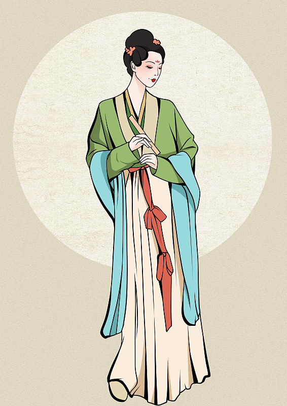 唐朝汉服传统文化服饰古代女子国风插画下载