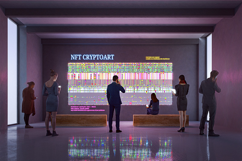 NFT CryptoArt在畫廊的展示圖片素材