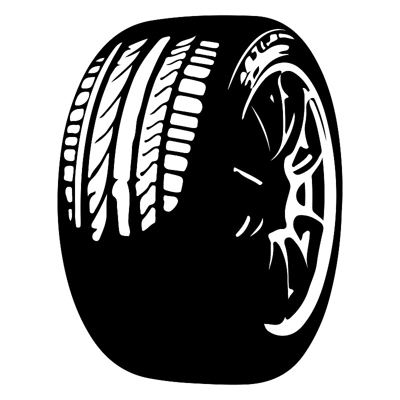 黑色車輪與輪廓胎面插畫圖片