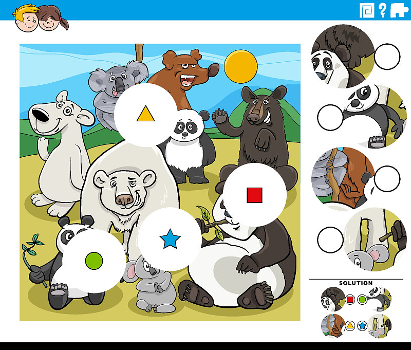 配對任務與卡通熊動物角色插畫圖片