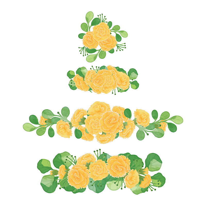 一套水彩康乃馨花，黃色植物剪貼畫插畫圖片