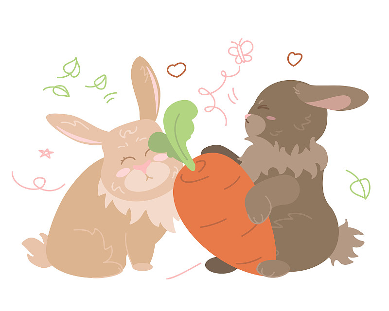 可愛的卡通兔子與胡蘿卜卡通插圖圖片下載
