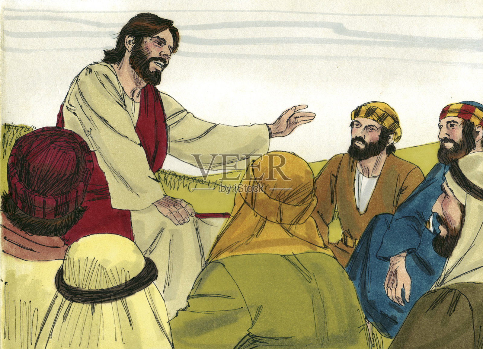 耶稣教导门徒插画图片素材