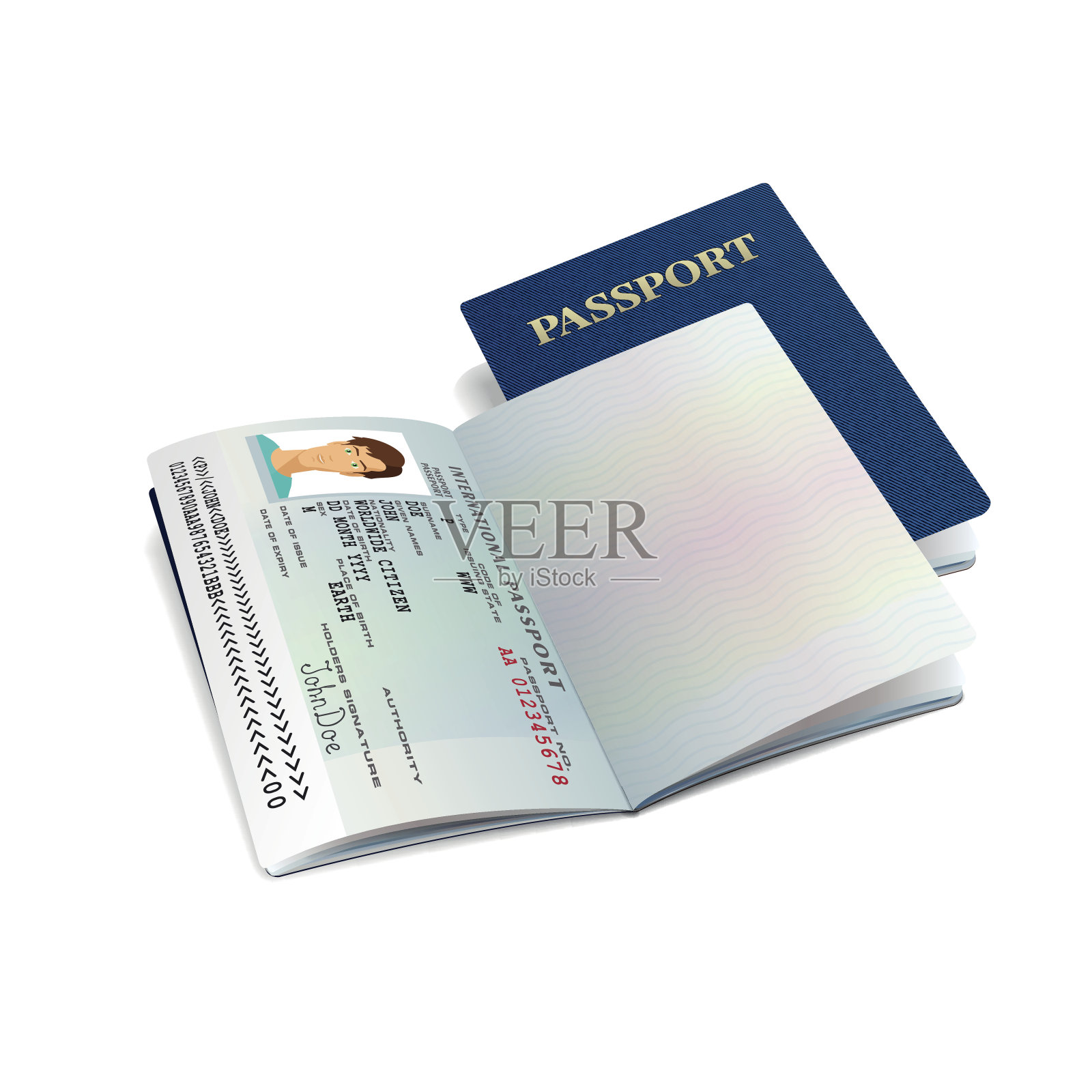 矢量国际护照模板与样本个人数据页插画图片素材