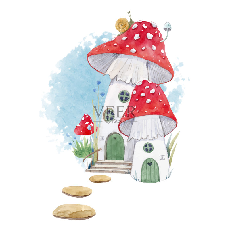 水彩蘑菇房子例证