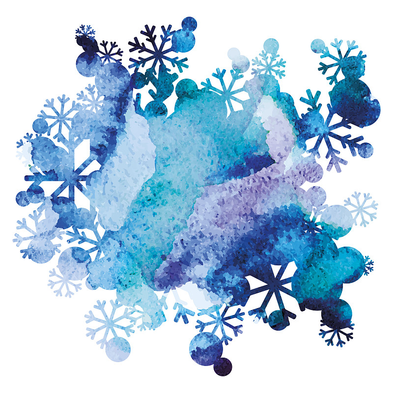 雪花束，手工繪制背景，紫色和藍色水彩圖像，抽象矢量設計藝術圖片素材