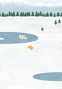 北欧风动物插画二十四节气图小寒图片素材