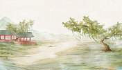 古风中国风壁纸风景山水户外插画图片素材
