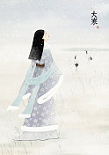 壁纸中国风插画二十四节气文字版大寒图片素材
