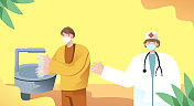 戴口罩医生指导科学洗手步骤插画图片素材