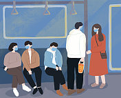 安全出行戴口罩乘地铁的人图片素材
