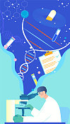 科学家研究医学生物科技基因药物矢量插画竖图图片素材