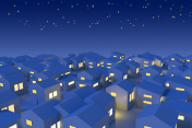 住宅小区夜间高角度视图图片素材