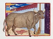 大门内牛图案，代表中国牛年图片素材