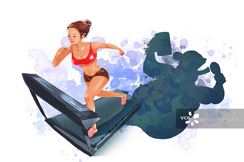 在跑步机上锻炼的女人图片素材