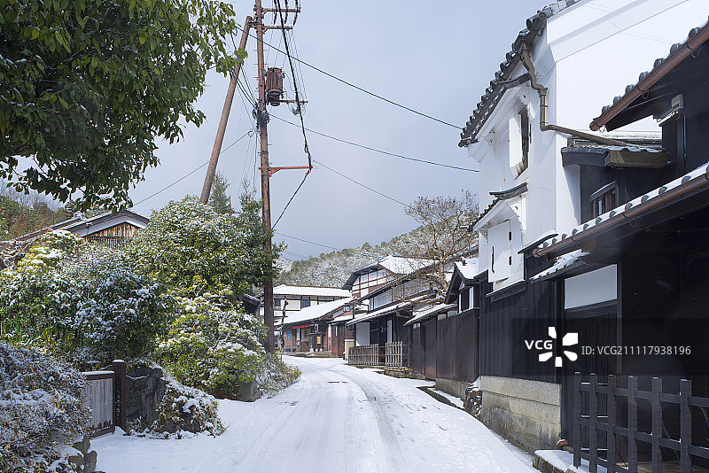 雪景，老城区，Saga-Toriimoto, Sagano，日本京都图片素材