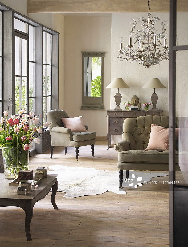 浅色法国风格的客厅图片素材