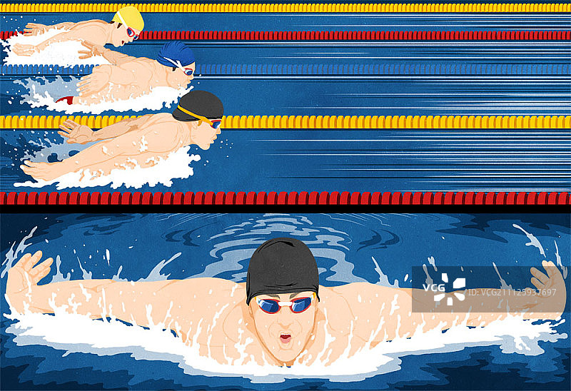游泳运动员在泳道内游泳图片素材