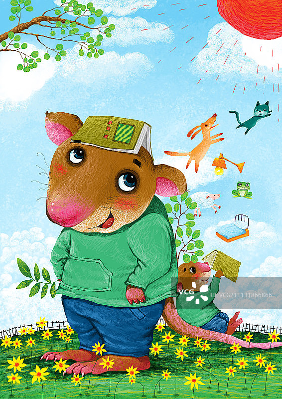 动物大世界插画系列-老鼠看书图片素材
