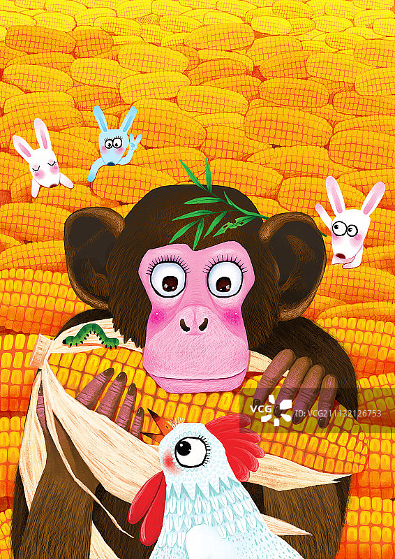 动物大世界插画系列-啃玉米的猴图片素材