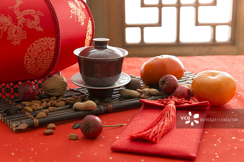 春节食品、茶道和物品图片素材
