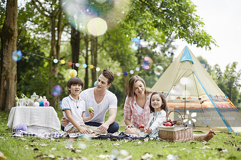 年轻的家庭在公园野餐图片素材