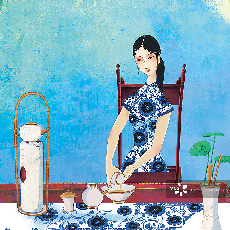 中国传统女子泡茶图片素材