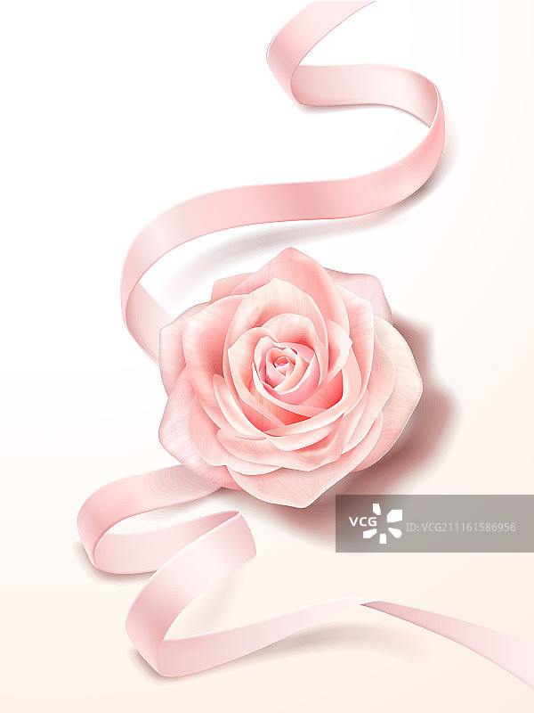 放慢粉色缎带与玫瑰花素材图片素材