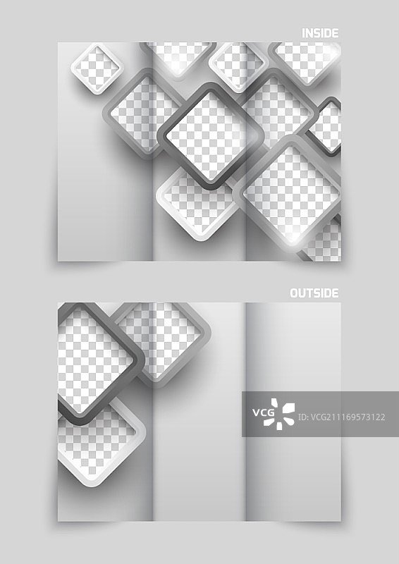 三叠宣传册模板设计与灰色方块图片素材