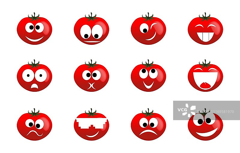 番茄的微笑。蔬菜和水果的人可笑的表情图片素材