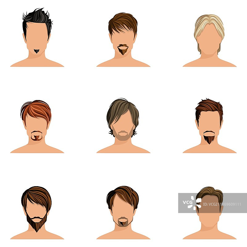 英俊的男人男性头像与发型风格孤立矢量插图图片素材