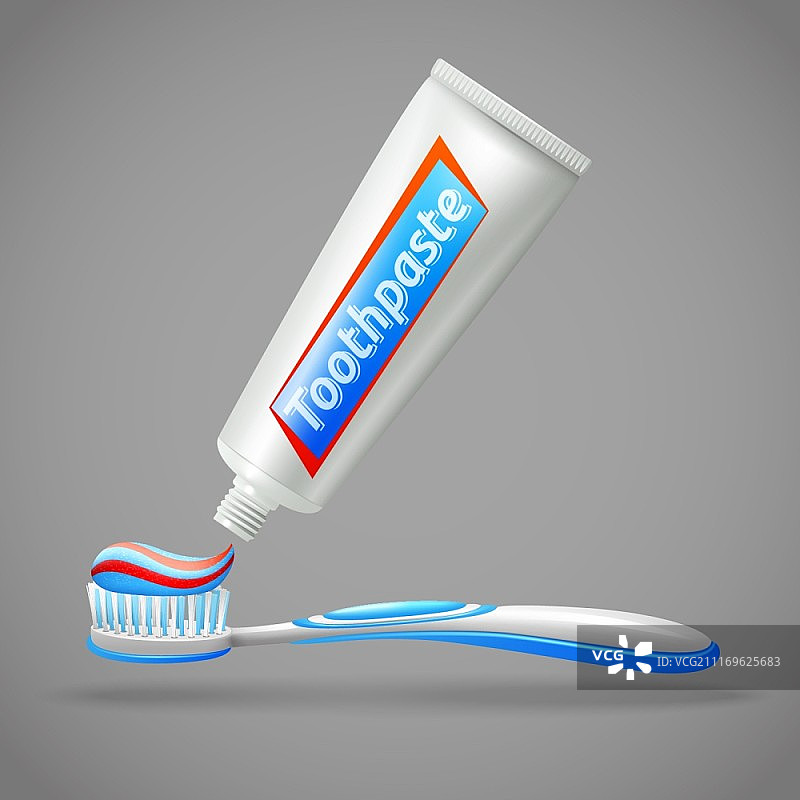 牙刷和牙膏设计图标。设计图标设置与管牙膏和牙刷孤立矢量插图图片素材