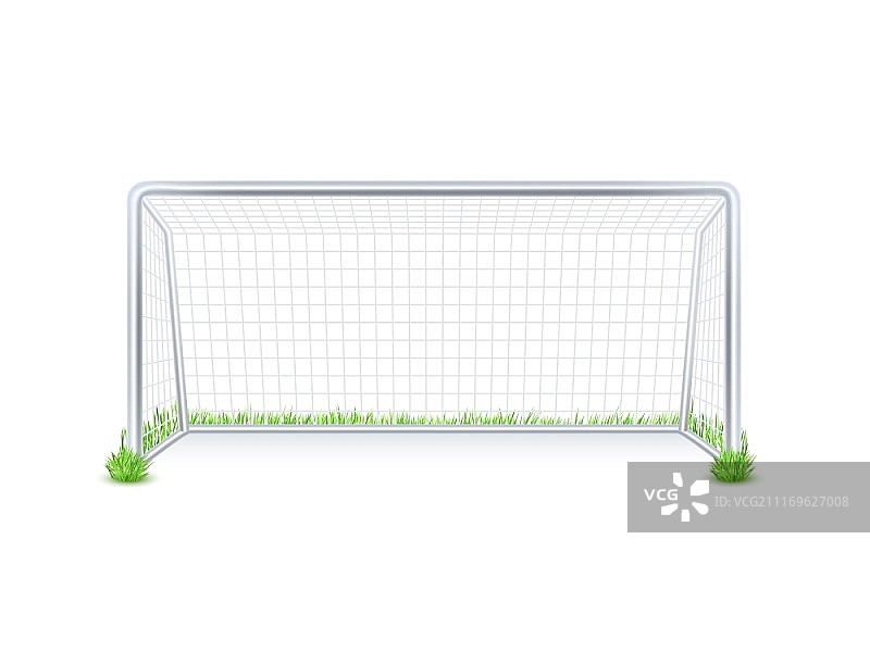 足球金属门象形印刷。户外足球足球比赛的球门金属门用白色网在草的背景上打印抽象矢量插图图片素材