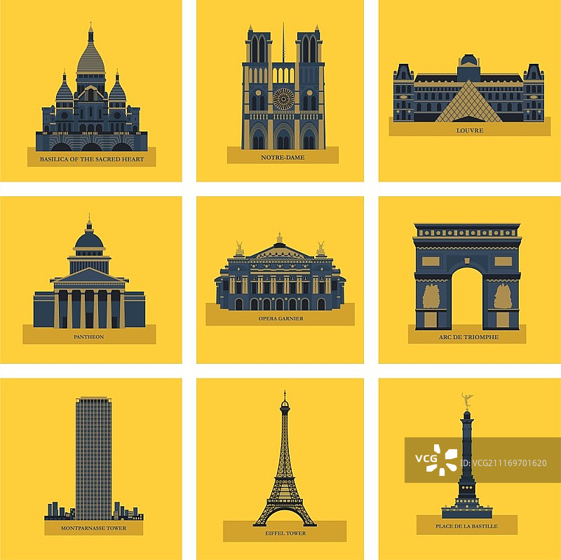 巴黎的景色。法国。著名的宫殿和纪念碑。体系结构。矢量图标。图片素材