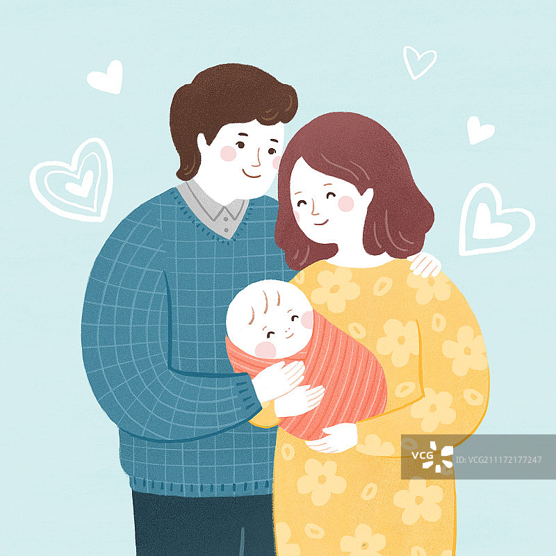 父母抱宝宝插画图片素材